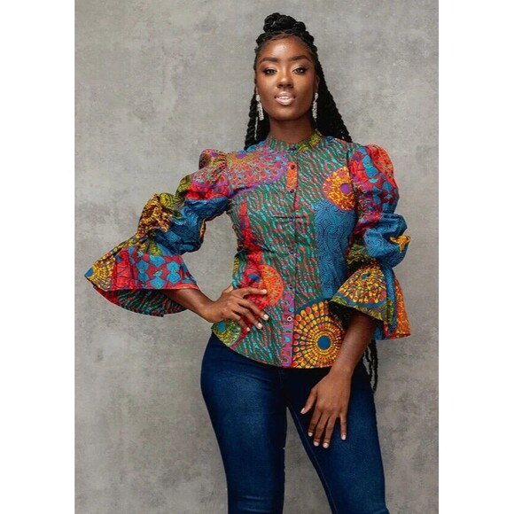 D'IYANU Tops - NWOT Amari Women's African Print Button-Up Top by D'IYANU Size L New Harvest